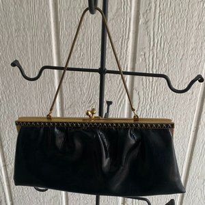 Vintage Andie Clutch Purse Black with Gold Accents Evening Special Occasion